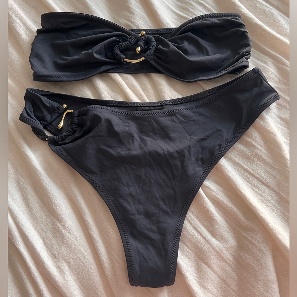 H&M Gray Bikini Set with Gold Accents